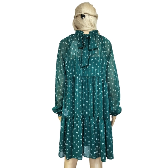 On 34th Green Floral Long Sleeve Shiny Midi Dress Size M NWT - Picture 7 of 8